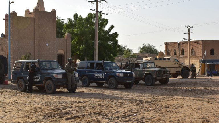 Vehicles of the Malian Defence Forces are seen in Timbuktu.