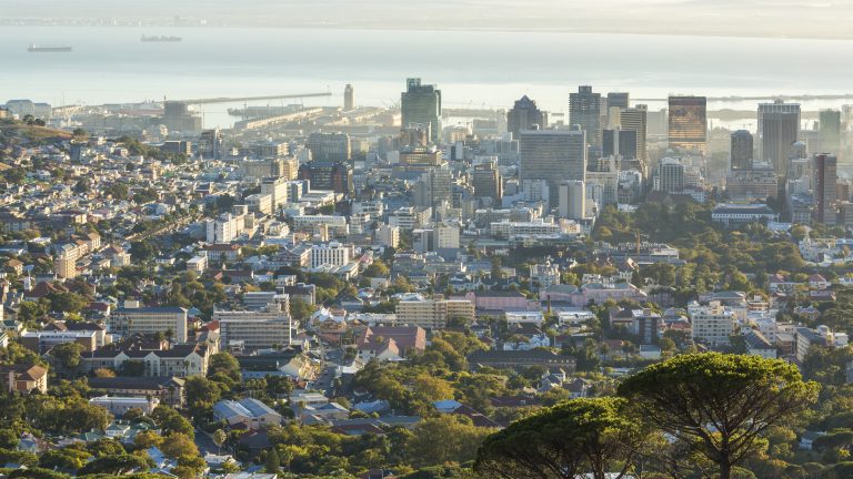 View over Cape Town's Financial District in South Africa.