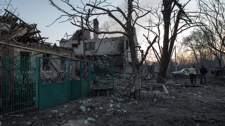 SLOVIANSK, UKRAINE - APRIL 7: A view of a damaged building after Russian missile hits a residential area of ââSalvyansk and destroys some houses on April 7, 2022. No casualties were reported, only a few injured.