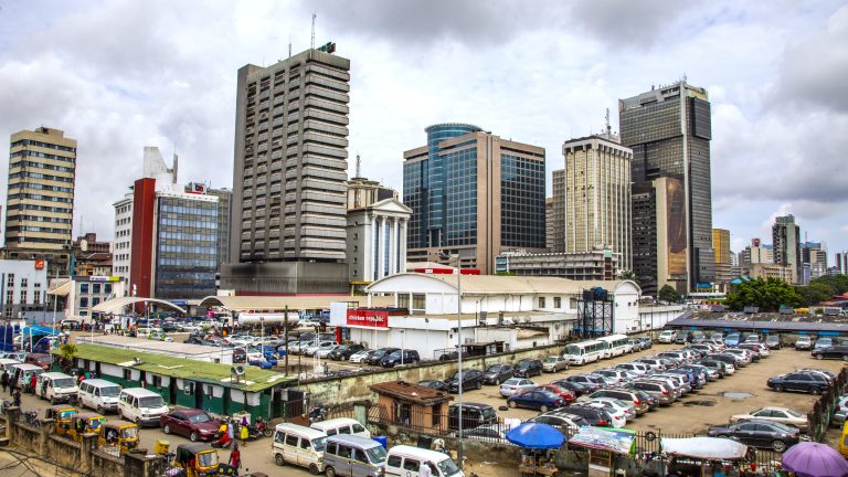 A photo showing a landscape image of downtown Lagos, Nigeria.