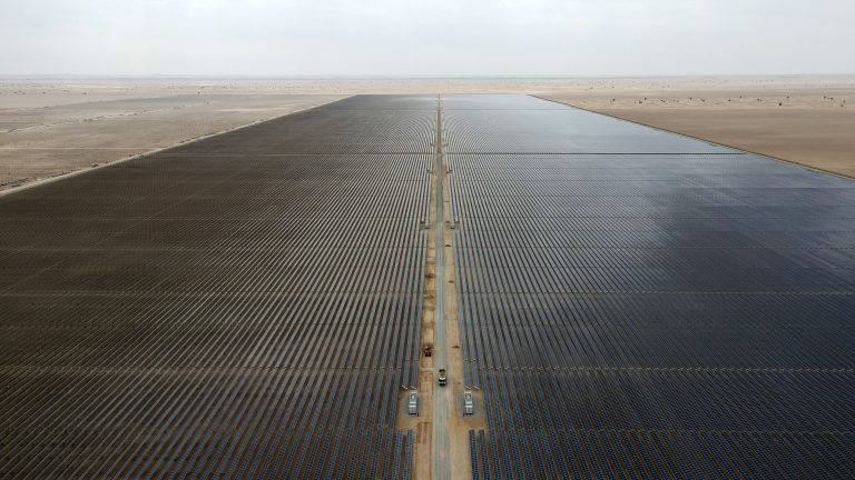 Aerial view of the Mohammed bin Rashid Al Maktoum Solar Park Phase 5 in Dubai.