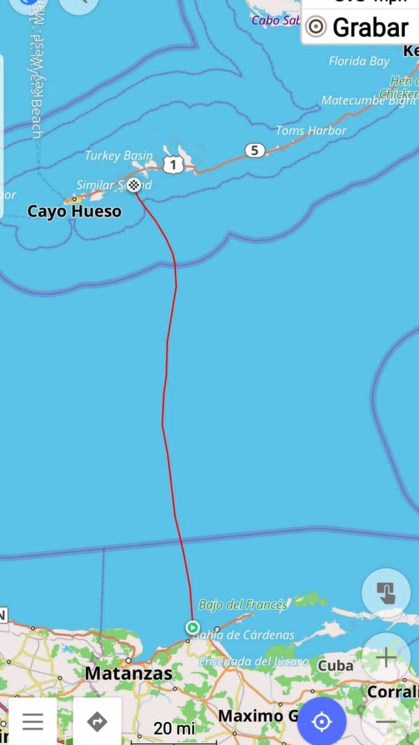 A screenshot from a navigation app used to cross the ocean.