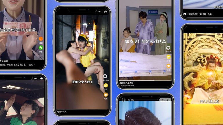An illustration showing screenshots from popular Chinese miniseries on WeChat.