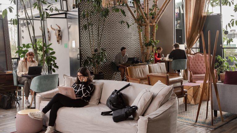 A photo of people working in a luxury co-working space in Mexico City.