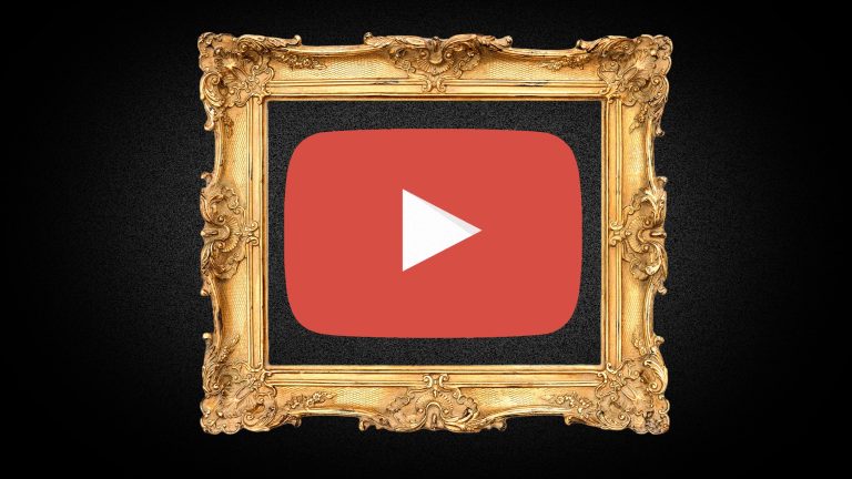 A illustration of a Youtube play button within a decorative gold frame.