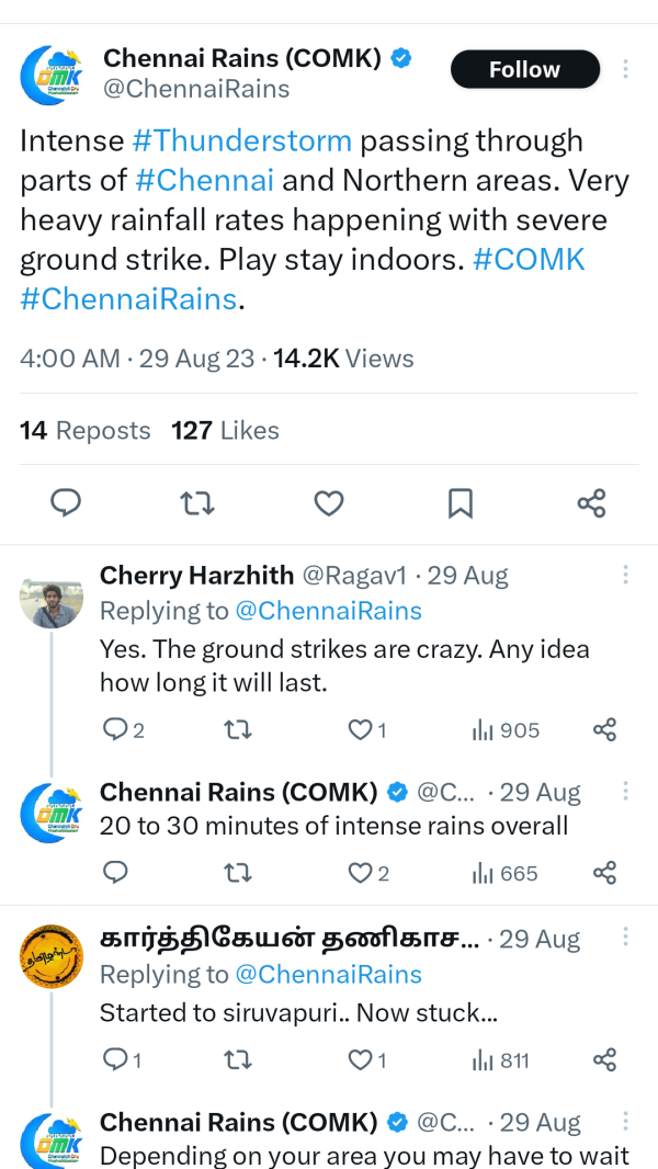 A screenshot from the X/Twitter profile @ChennaiRains