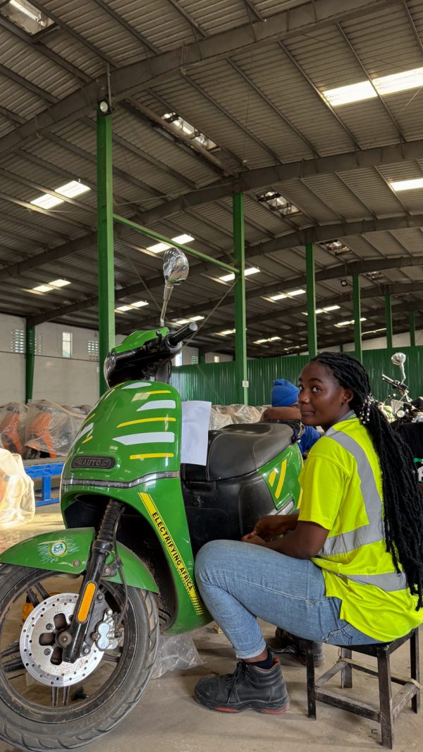 A bike technician at work inside one of Spiro’s biggest facilities in Lome, Togo.