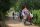 A photo of men carrying a coffin along a tree lined street.